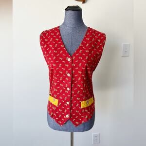 Anne Marie Vintage 90s Red Butterfly Vest Size Large